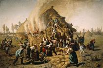 Fire in a Haystack - Jules Breton