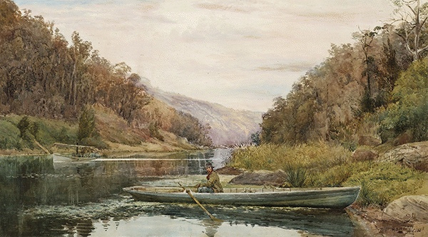 Boatman on the Hawkesbury River, at Cole and Candle Creek, near Akuna Bay, 1883 - Джулиан Эштон
