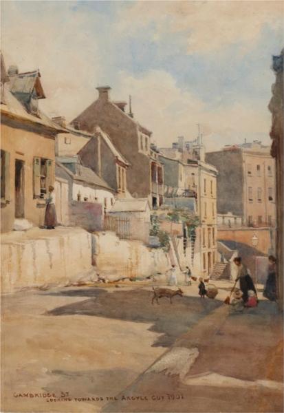 Cambridge St., looking towards the Argyle Cut, 1901 - Julian Ashton