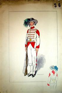 Costume design for an officer with a gun - Jury Annenkov