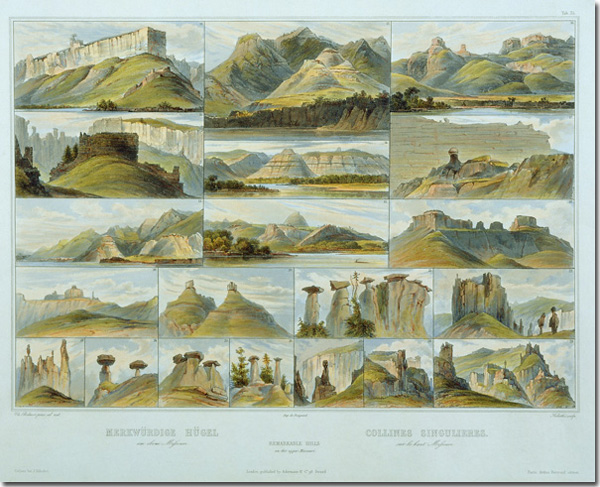 Remarkable Hills on the Upper Missouri, plate 34 from Volume 2 of 'Travels in the Interior of North America', 1843 - Карл Бодмер