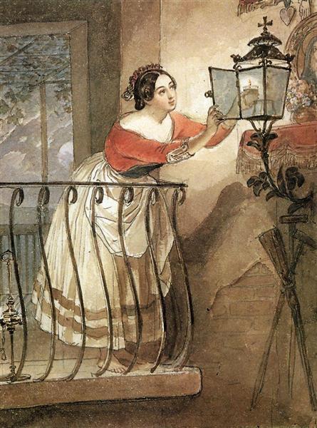 Italian Woman Lightning a Lamp in front of the Image of Madonna, 1835 - Karl Pawlowitsch Brjullow