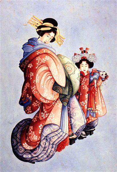 Oiran and Kamuro - Katsushika Hokusai
