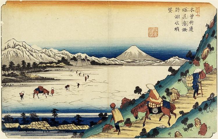 View of Lake Suwa as Seen from Shiojiri Pass, 1830 - Кейсай Эйсен