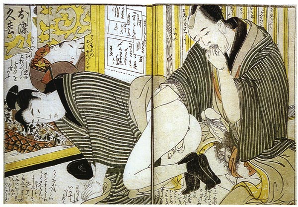 Client Lubricating a Prostitute - Kitagawa Utamaro
