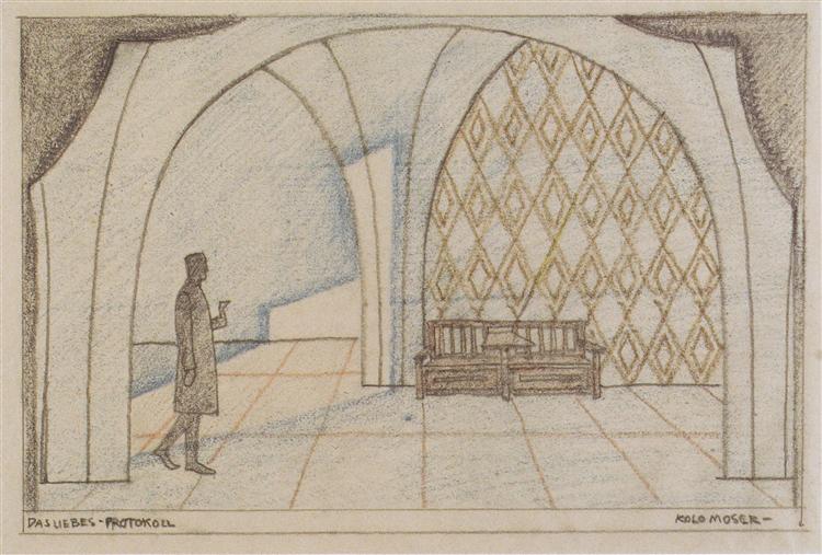 Stage design for 'The minutes of love' by Edward Bauersfeld, c.1908 - Коломан Мозер