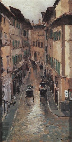 A Florence Street in the Rain, 1888 - Konstantin Alexejewitsch Korowin