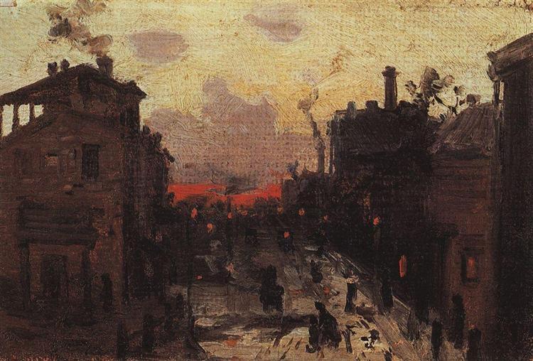 Закат на окраине, c.1900 - Константин Коровин