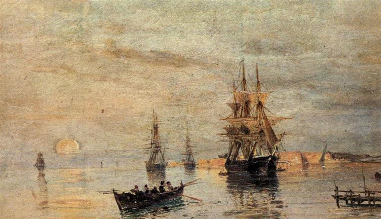 Sailing ships at dawn - Konstantinos Volanakis