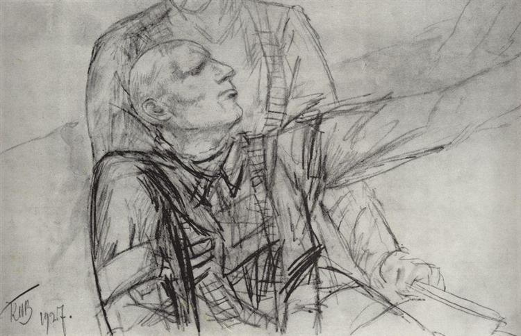 Drawing for the painting Death of Commissioner, 1927 - Kuzma Petrov-Vodkin