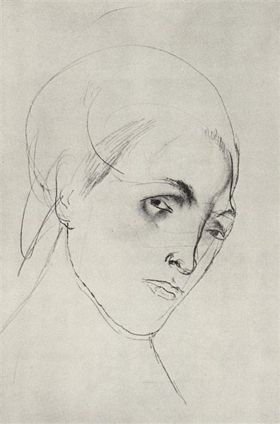 Sketch of a woman's head to the picture Mother, 1911 - Kusma Sergejewitsch Petrow-Wodkin
