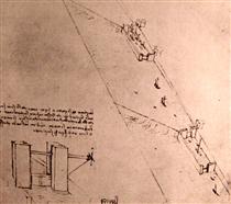 Drawing of locks on a river - Leonardo da Vinci