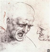 Studies for the heads of two soldiers in 'The Battle of Anghiari' - Leonardo da Vinci