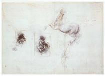 Studies of Leda and a horse - Léonard de Vinci