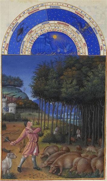 Calendar: November (Feeding Acorns to the Pigs), 1416 - Hermanos Limbourg
