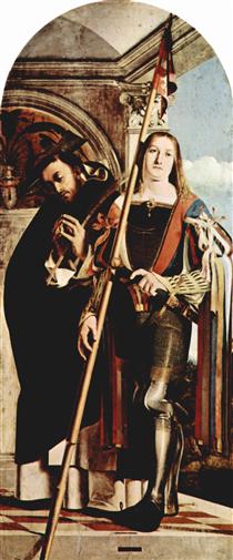 Altar of Recanati polyptych, the right wing: martyr St. Peter and St. Vitus - Lorenzo Lotto
