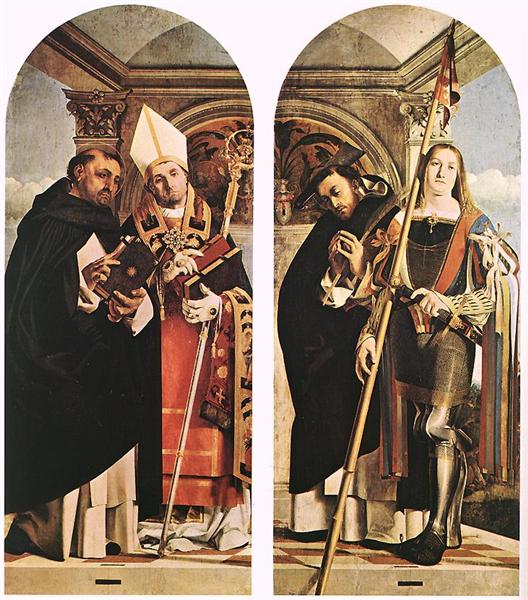 Sts Thomas Aquinas and Flavian, Sts Peter the Martyr and Vitus, 1508 - 羅倫佐·洛托
