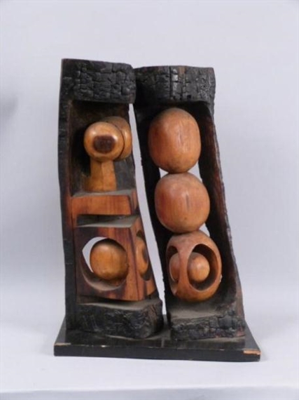 Abstract Carved Wood Sculpture - Louis Schanker