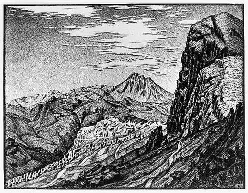 Caltavuturo in The Madonie Mountains, Sicily, 1933 - M. C. Escher