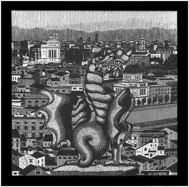 Rome and the Griffin of Borgheses, 1927 - Maurits Cornelis Escher