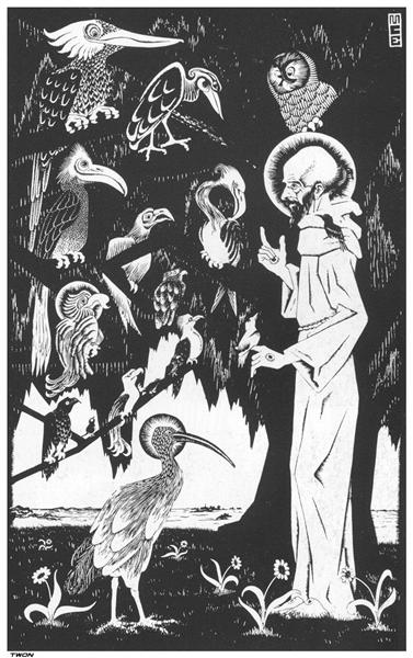 Святий Франциск проповідує пташкам, 1922 - Мауріц Корнеліс Ешер