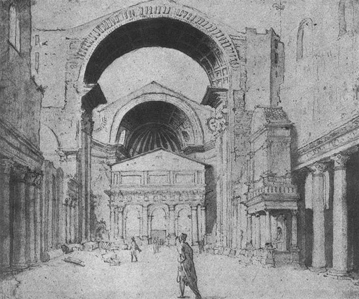 St Peter's Basilica seen from east, 1535 - Мартен ван Гемскерк