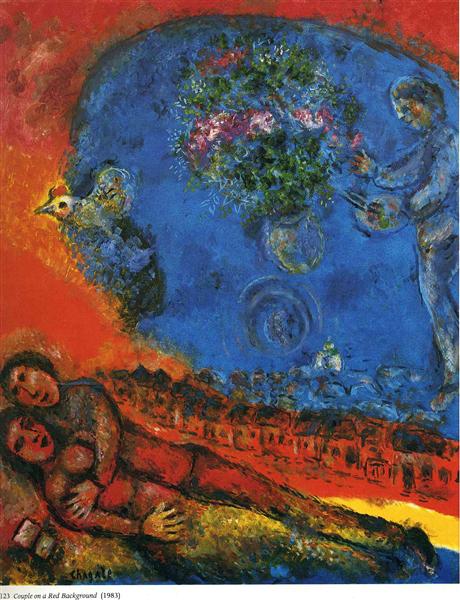Couple on a Red Background, 1983 - Marc Chagall
