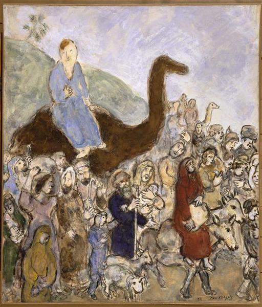 Иаков покидает свою страну и свою семью, чтобы идти в Египет (Бытие XLVI, 5 7), 1931 - Марк Шагал