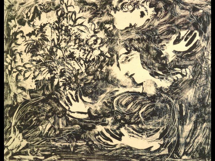 Любовники с букетом под деревом, 1957 - Марк Шагал