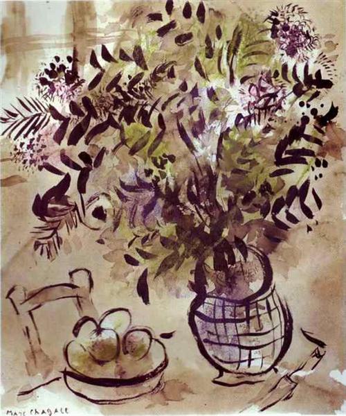 Натюрморт с вазой цветов - Марк Шагал
