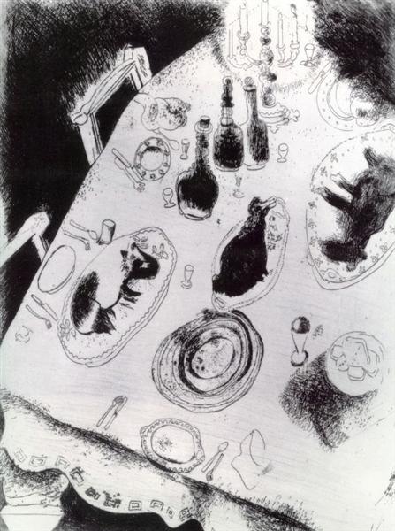 Переполненный стол, c.1923 - Марк Шагал