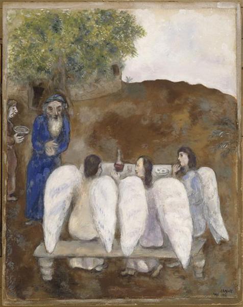 Три ангела посещают Авраама, 1931 - Марк Шагал