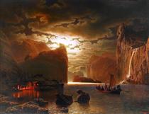 Fishing Near The Fjord By Moonlight - Marcus Larson