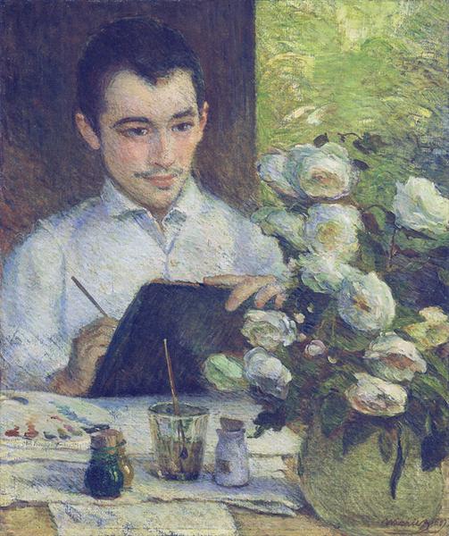 Pierre Bracquemond painting a bouquet of flowers, 1887 - Marie Bracquemond