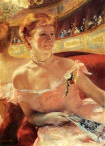 Femme avec un collier de perles dans une loge - Mary Cassatt