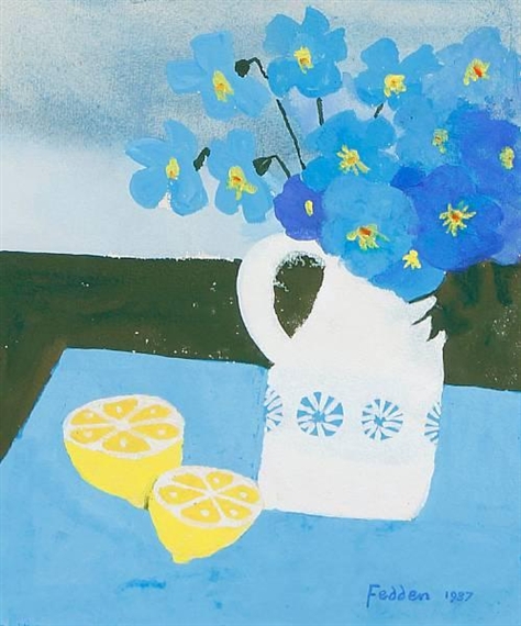 Flowers in a vase with lemon, 1987 - Mary Fedden
