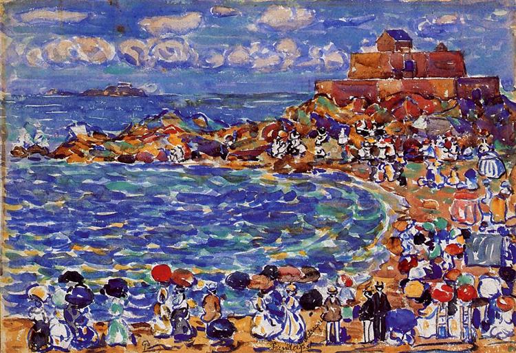 Beach, St. Malo, c.1907 - Морис Прендергаст
