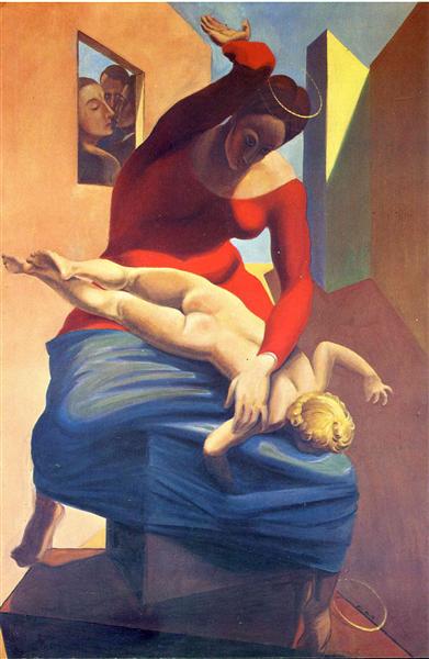 The Virgin Spanking the Christ Child before Three Witnesses: Andre Breton, Paul Eluard, and the Painter, 1926 - Max Ernst