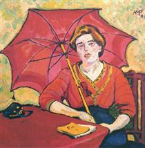 Girl in Red with a Parasol - Макс Пехштейн