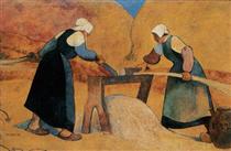 Breton women scutching flax: Labour - Meijer de Haan