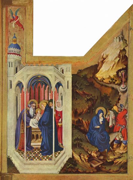 Altar of Philip the Bold, Duke of Burgundy, right wing: The presentation in the temple and the Flight to Egypt, 1399 - Melchior Broederlam