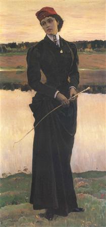 Portrait of Olga Nesterova (Woman in a Riding Habit) - Mikhaïl Nesterov
