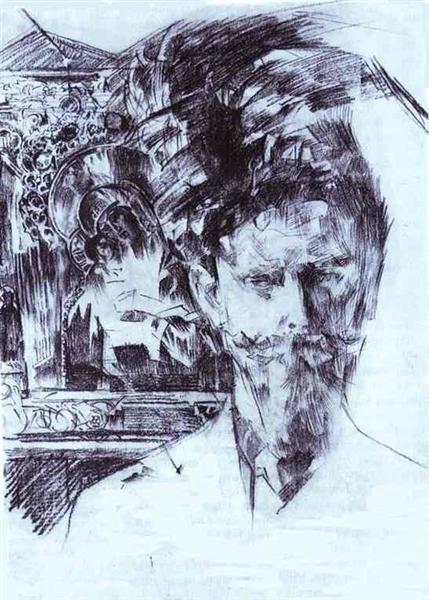 Portrait of Doctor Fiodor Usoltsev with an Icon in the Background, c.1904 - Mikhaïl Vroubel