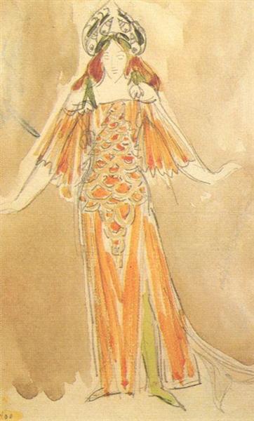 Volkhova, the sea princess (Costume design for the opera "Sadko"), 1897 - Михаил Врубель