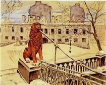 The Lion Bridge in Petrograd - Mstislaw Walerianowitsch Dobuschinski