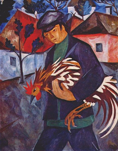 Boy with rooster, 1910 - Наталія Гончарова