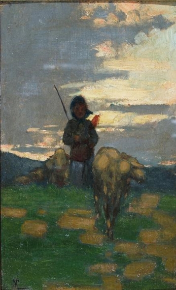 Shepherd with flock - Niccolo Cannicci