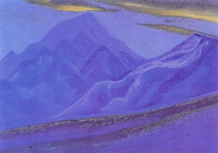 Ladakh. Golden clouds over blue mountains., 1943 - Nicholas Roerich