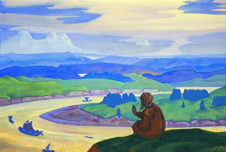 Procopius the Righteous is praying of unknown navigating, 1914 - Nikolai Konstantinovich Roerich