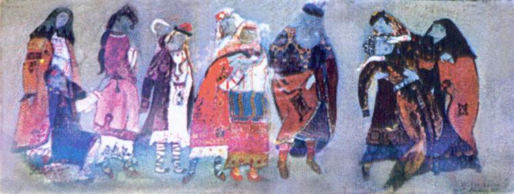 Sketches of costumes for "Prince Igor" - Николай  Рерих